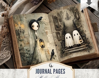Gothic Manor Backgrounds JPG PDF Whimsical Haunted House Ghost Halloween Junk Journal Pages Landscape Scrapbook Ephemera Digital Download