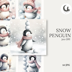 Pingouin des neiges aquarelle éphémères fantaisistes des bois indésirables animaux journal papier artisanat Clipart carte de vœux élément hiver collage livre