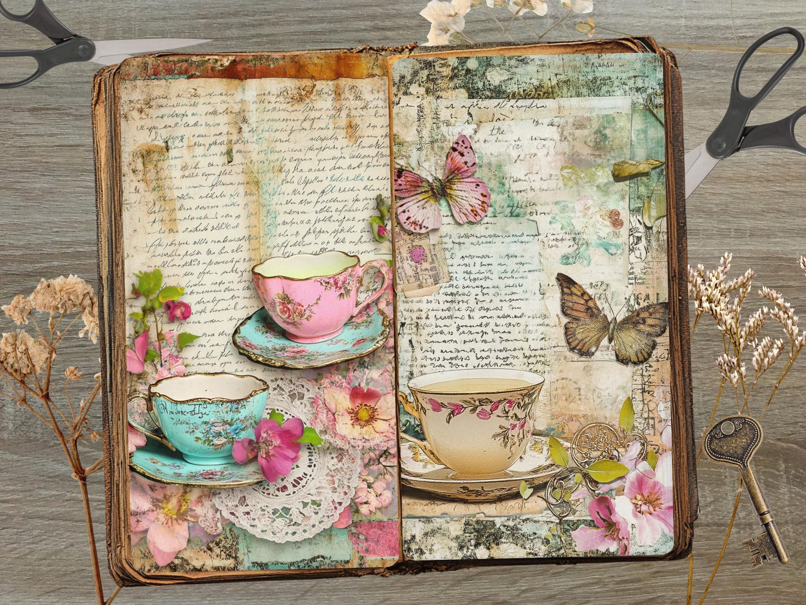 Whimsical Spring Junk Journal Pages JPG Rustic Garden Collage Storybook ...