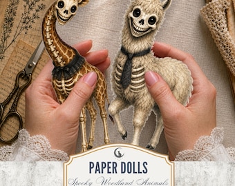 Woodland Halloween Paper Dolls PNG PDF Whimsical Quirky Folk  Animal Characters Fussy Cuts Halloween Junk Journal Scrapbook Digital Download