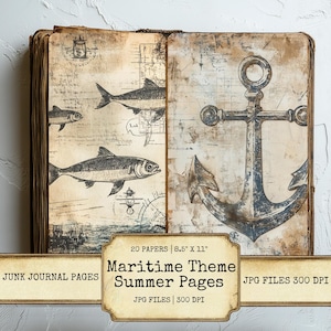 Lot de 20 pages de journal de jonque côtière pêcheur des maritimes, imprimable 300 ppp, papier numérique, thème nautique pour scrapbooking collage, travaux manuels