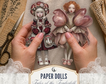 Paper Doll Woodland Characters Cute Whimsical Rustic Ephemera Fussy Cuts PNG PDF Printable Junk Journal Download Lunorart