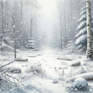 Winter Schnee Digitales Papier Verschneiter Wald Hintergrund Fantasy Landschaft Backdrop Schneeflocken Junk Journal Scrapbooking Collage Winter Buch