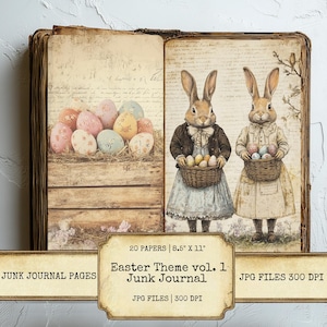 Juego de 20 páginas de diario basura con temática de Pascua, papeles digitales imprimibles de 300 DPI, arte primaveral caprichoso para manualidades de scrapbooking, collages, descargas