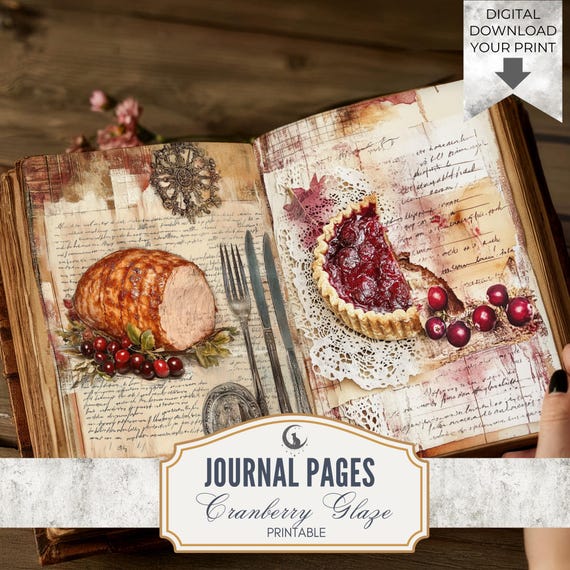 Thanksgiving Junk Journal Pages Cranberry  Buttered Yam Fall Ephemera Printable Collage Paper Autumn Harvest Junk Journal Kit Digital JPG