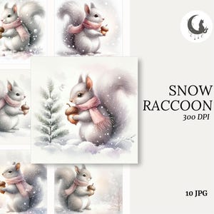 Szop śnieżny Akwarela Fantazyjny Ephemera Leśne Zwierzę Dziennik Papieru Rzemiosło Clipart Element Karty Świątecznej Zimowy Kolaż Książka