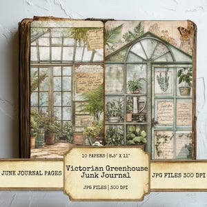 Serre victorienne, pages de journal indésirables, imprimables éphémères de jardin botanique, fleurs rustiques, papier numérique pour travaux manuels de scrapbooking