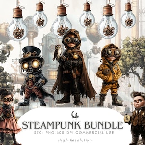 Steampunk Clipart Mega Bundle Viktoriansk PNG-grafik med karaktärer Hus Blommor för skräpjournaler Scrapbooking Blandteknik Hantverk