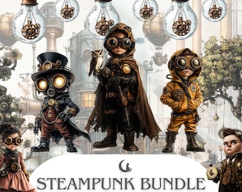 Steampunk Clipart Mega Bundle Victorian PNG Graphics with Characters Houses Flowers for Junk Journals Scrapbooking Mixed Media Crafts