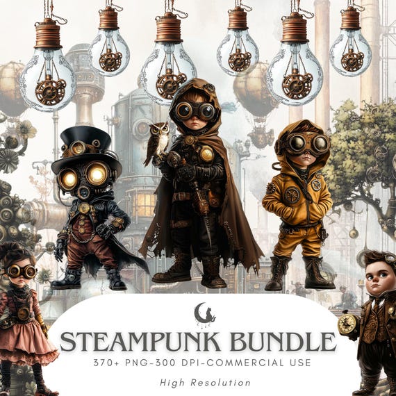 Steampunk Clipart Mega Bundle Victorian PNG Graphics with Characters Houses Flowers for Junk Journals Scrapbooking Mixed Media Crafts