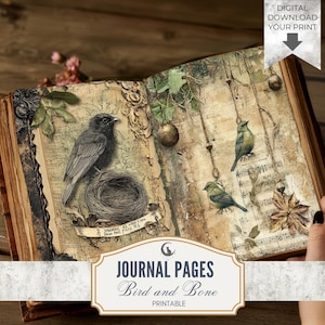 Halloween Bird and Bone Junk Journal Pages Gothic Printable Ephemera Rustic Collage Sheets Dark Scrapbook Paper Kit JPG Digital Download