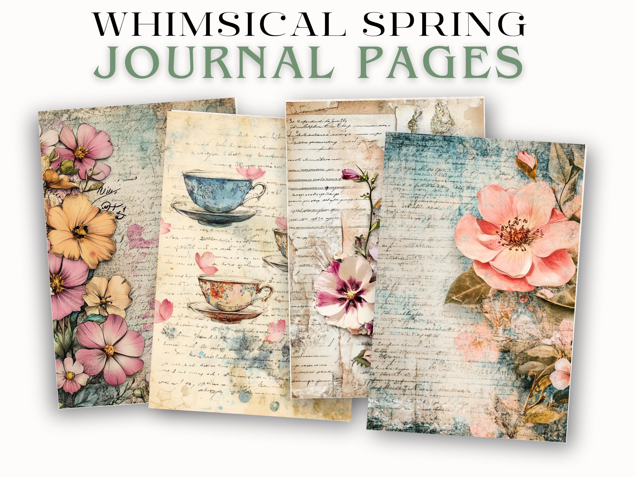Whimsical Spring Junk Journal Pages JPG Rustic Garden Collage