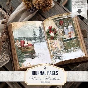 Christmas Winter Woodland Junk Journal Pages Pine Forest Printable Ephemera Rustic Holiday Collage Sheets Scrapbook Paper Kit JPG Download