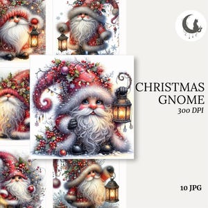 Lot de 10 aquarelles de vacances de Noël éphémères Clipart Bundle Gnome mignon de vacances d'hiver pour des cartes de vacances et le scrapbooking