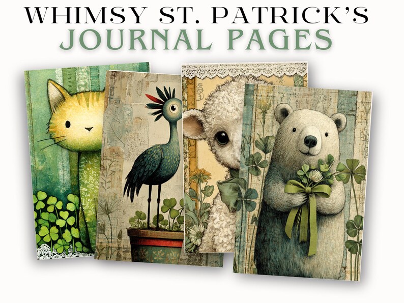 Whimsy Patrick St Patricks Day Junk Journal Page JPG Whimsical Quirky Irish Holiday ...