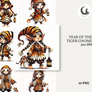 Clipart lunatique de l'année du tigre nouvel an aquarelle pour la fabrication de cartes et l'album imprimable Téléchargement instantané Art lot de 10 PNG