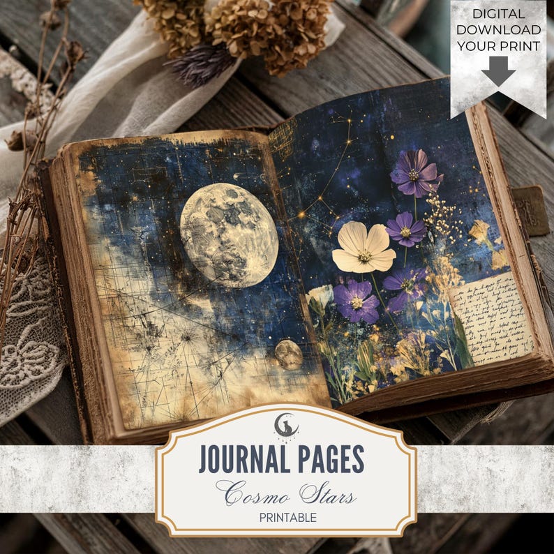 Celestial Galaxy Junk Journal Pages Set of 10 Printable 300 DPI Digital ...