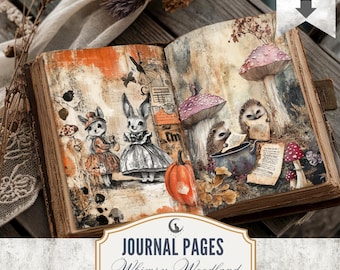 Whimsical Halloween Woodland Junk Journal Pages Printable Fall Ephemera Rustic Forest Animal Collage Sheets Scrapbook Paper Kit Digital JPG