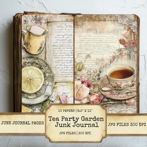 Conjunto de 10 páginas de diário de chá para jardim, imprimíveis, 300 DPI, papéis digitais, itens florais rústicos para scrapbooking e colagem