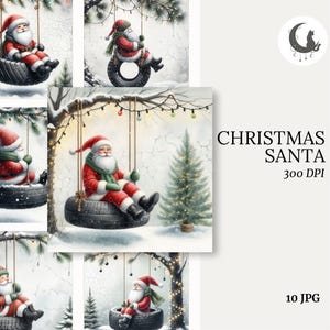 Christmas Santa aquarel grillige kortstondige ongewenste dagboek papier crafting clipart kerstkaart element winter collage set van 10 JPG's