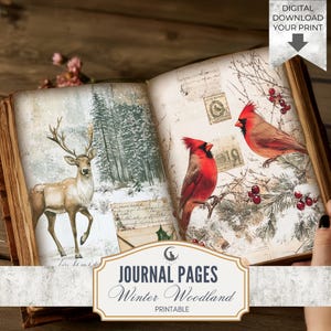 Winter Woodland Animals Junk Journal Pages Printable Snowy Forest Ephemera Rustic Wildlife Collage Sheets Scrapbook Paper Kit Digital JPG