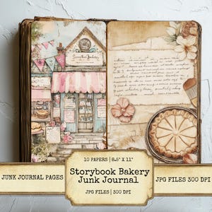 Verhalenboek Bakkerij Junk Journaalpagina's Afdrukbare set Grillige Taarten Gebak Rustiek Bakken Efemere Collage Scrapbooking Digitaal Papier
