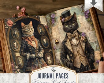 Victorian Cat Junk Journal Pages JPG PDF Whimsical Cats Rustic Garden Ephemera Scrapbook Collage Papers Art Journaling Printable Download