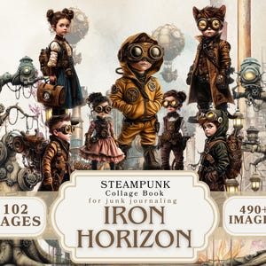 Ephemera moderne steampunkbundel industriële fantasykunst digitaal collageboek grillige tandwielen vintage machines snij- en collageset