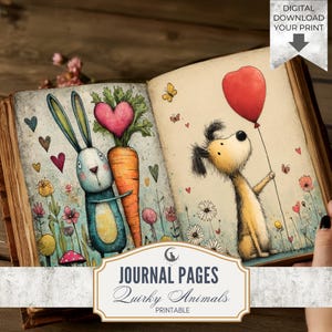 Quirky Animals Junk Journal Pages, Whimsical Ephemera Printable, Rustic Scrapbook Backgrounds, Art Collage Paper, JPG Digital Download