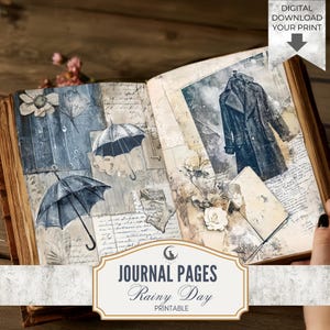 Páginas de diario basura para días lluviosos, juego de 10, papeles digitales imprimibles de 300 DPI, temática de clima acogedor para scrapbooking, manualidades, collages, descarga