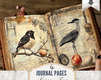 Victoriaanse vogel ongewenste dagboekpagina's afdrukbare set rustieke natuur kortstondige digitale papier voor scrapbooking collage ambachten kunstprojecten