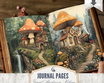 Enchanted Mushroom Junk Journal Pages JPG PDF Whimsical Woodland Fantasy Mushroom Forest Cottagecore Backgrounds Ephemera Digital Download
