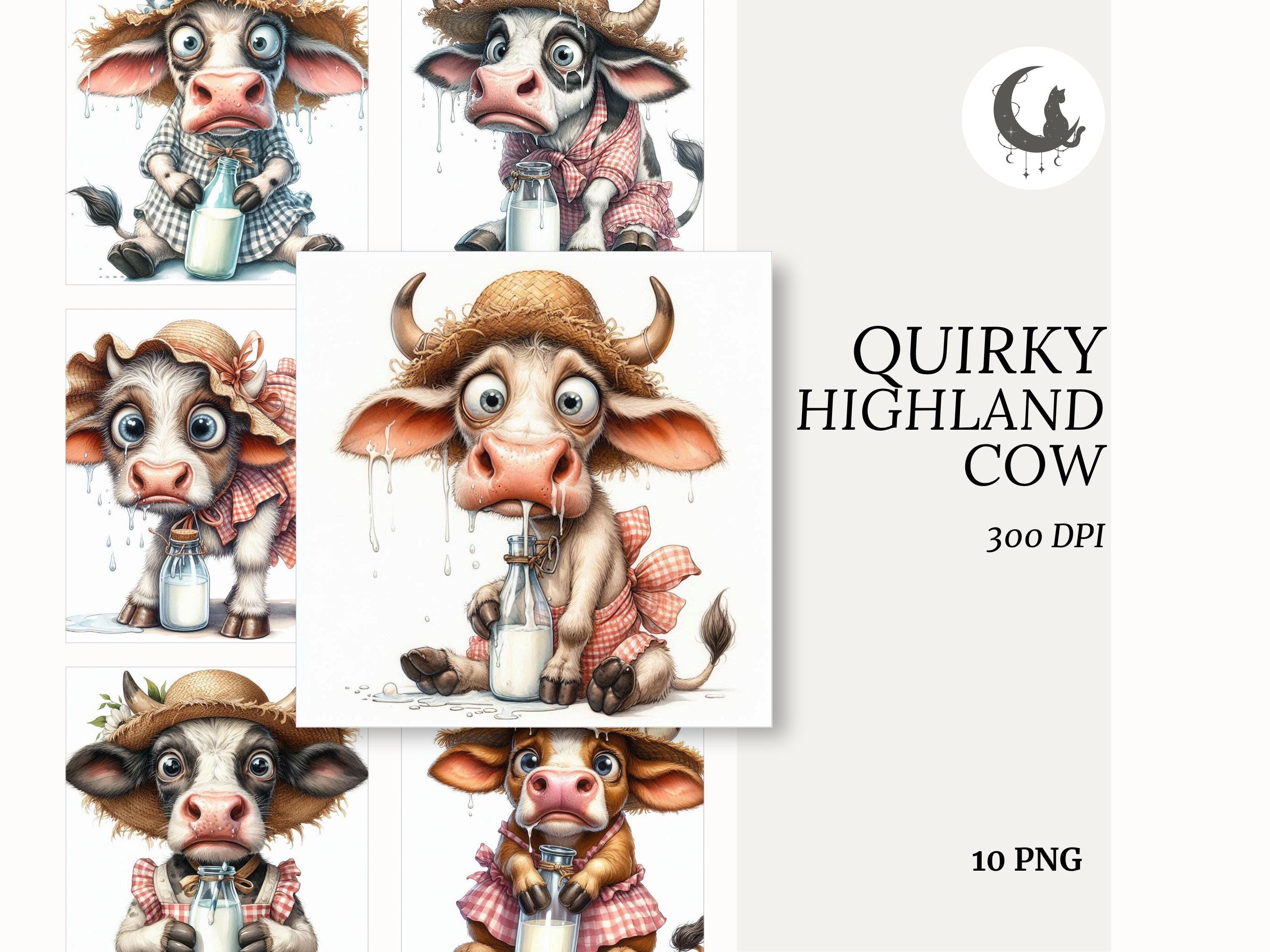 Funny Highland Cow Clipart Quirky Farm Animal Watercolor Rustic Country ...