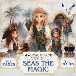 Bundle magique d'éphémères de petit pirate livre de collage numérique coffre au trésor lunatique coupe et collage imprimable île pirate bateau des cliparts