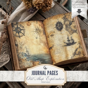 Old Maps Exploration Junk Journal Pages Set of 10 Printable 300 DPI Digital Papers Vintage Travel Adventure Theme for Scrapbooking Collage
