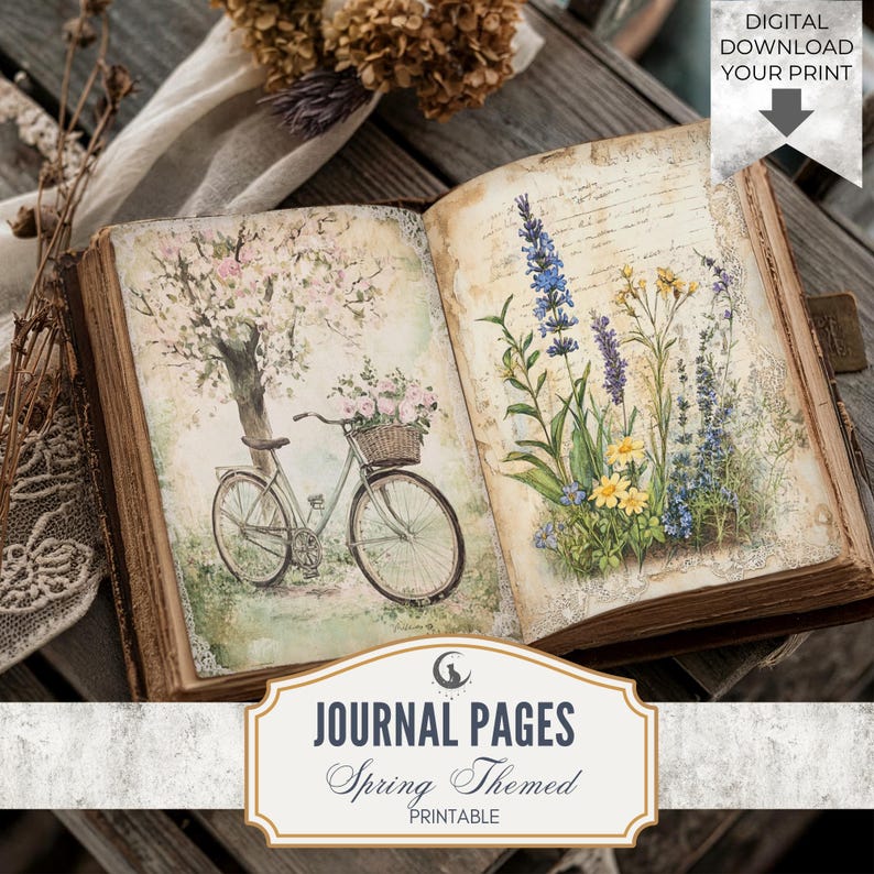 Spring Theme Junk Journal Pages Set of 10 Printable 300 DPI Digital ...