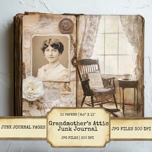 Páginas imprimibles del diario de trastos del ático de la abuela, efímeras antiguas, encaje antiguo, papel de reliquia, collage, scrapbooking, descarga digital