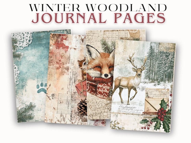 Winter Woodland Animals Junk Journal Pages Printable Snowy Forest ...