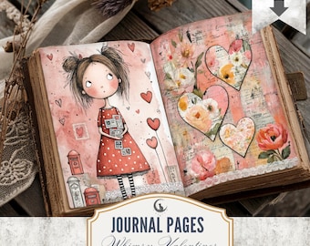 Schrullig Valentines Junk Journal Seite JPG wunderlich niedlich Collage Sheet romantische Scrapbook Ephemera Liebe ästhetische druckbare digitaler Download