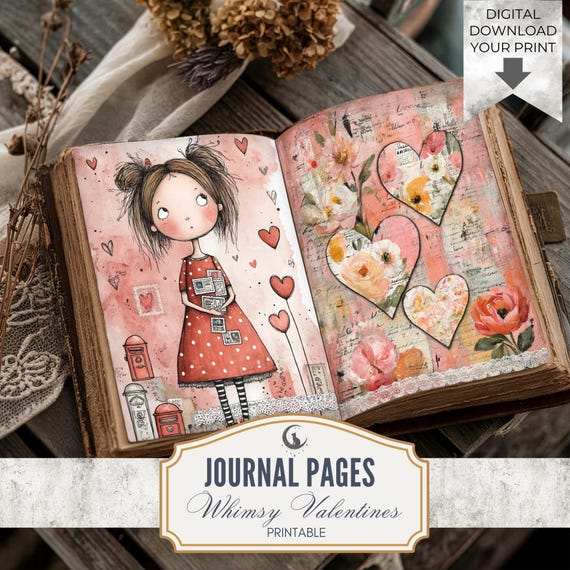 Quirky Valentines Junk Journal Page JPG Whimsical Cute Collage Sheet Romantic Scrapbook Ephemera Love Aesthetic Printable Digital Download