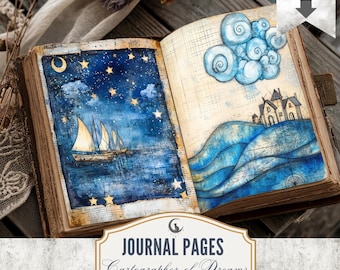 Celestial Dream Map Junk Journal Pages JPG Whimsical Fantasy Cartographer Theme Printable Ephemera Scrapbook Backgrounds Digital Download
