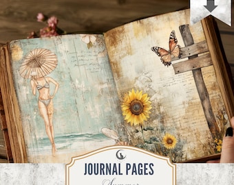 Diario de verano: 20 páginas imprimibles de 300 DPI, papel digital, arte de temporada brillante para scrapbooking, manualidades y proyectos de collage.