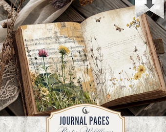 Rustic Wildflower Meadow Junk Journal Pages Set of 10 Printable 300 DPI Digital Paper Floral Nature Theme for Scrapbooking Collage Crafts