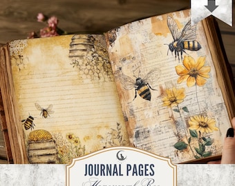 Honeycomb Bee Spring Junk Journal Pages Set of 30 Printable 300 DPI Digital Paper Whimsical Nature for Scrapbooking Crafts Collage Download