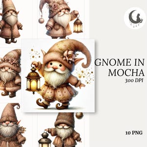 Aquarela Neutro Marrom Gnomo 2025 Imprimível Baixar Clipart para Fazer Cartões Scrapbook Conjunto Caprichoso de 10 PNG's Cor do Ano