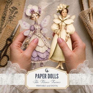 Bambole di carta fatate dei fiori PNG PDF Personaggi botanici stravaganti e bizzarri Ritagli precisi Cottagecore Scrapbook Ephemera Junk Journal Download