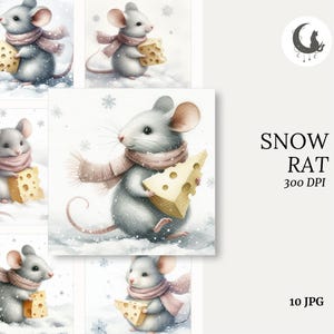 Akwarela szczura śnieżnego Kapryśny Ephemera Leśne zwierzę Dziennik śmieci Papier rzemieślniczy Clipart Element karty świątecznej Zimowy kolaż Książka