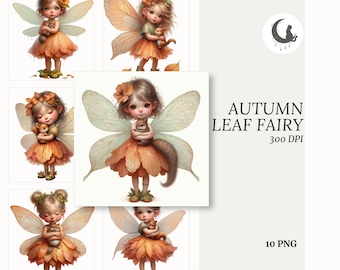 Autumn Meadow Fairy Clipart PNG Transparent Background Whimsical Fall Girl Wings Leaves Mushrooms Commercial Use for Scrapbooking Crafts