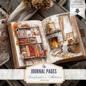 心地よい秋のジャンクジャーナルページ印刷可能セット秋のエフェメラ糸糸生地スクラップブッキングコラージュクラフトのための温かみのあるテクスチャデジタルダウンロード