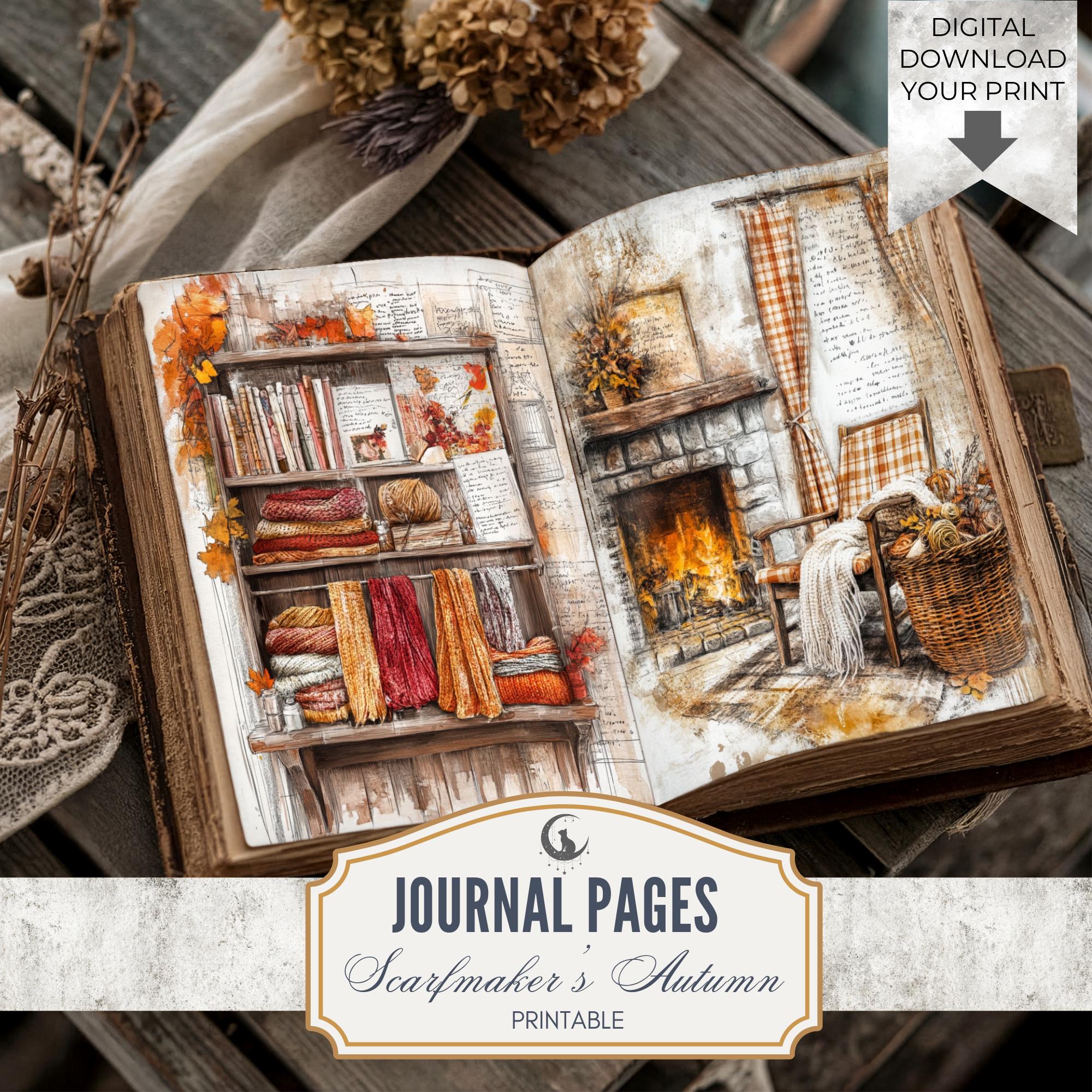 Cozy Autumn Junk Journal Pages Printable Set Fall Ephemera Yarn Thread ...